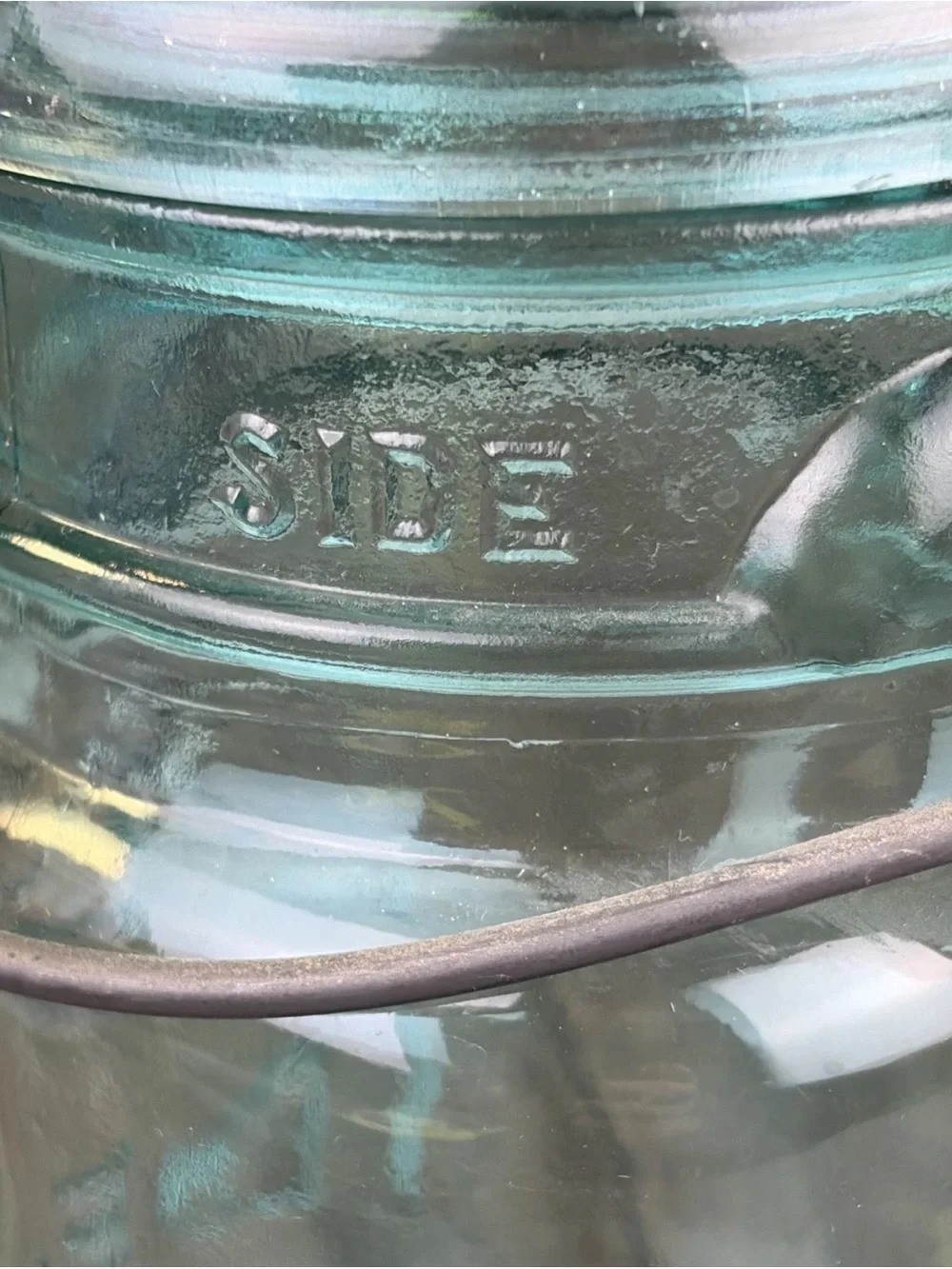 Vintage Ball Ideal Aqua Blue Glass Jar 5.5” Wire Bail w/ Lid 76 A24 Bicentennial